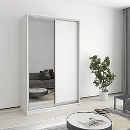 Шафа-купе дводверна MebelStar Стандарт AL ДСП/Дзеркало 130x45x210 см Аляска білий (MBS-2354)