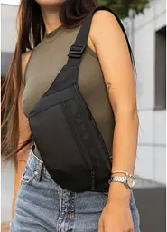 Жіноча сумка на пояс бананка Sambag Tirso Max чорний тканевий 38 × 17 × 6 см (80341065) - мініатюра 3
