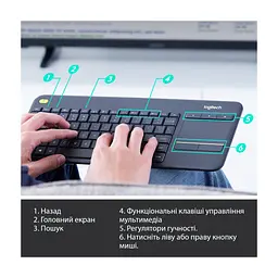 Клавіатура Logitech K400 Plus Touch Wireless UA Black (920-007145) - мініатюра 6