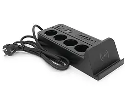 Мережевий фільтр-подовжувач Voltronic G-12H, 4 розетки + 4 USB 3,2 А + 2 Type-C + бездротова зарядка + таймер, 2 м, чорний - мініатюра 3