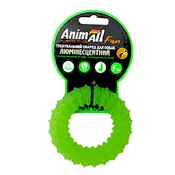 Іграшка AnimAll Fun кільце з шипами для собак люмінесцентна 9 см зелена