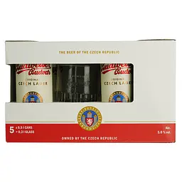 Уцінка. Набір: пиво Budweiser Budvar Original (5 шт. х 0.5 л = 2.5 л) + кухоль 0.3 л  - мініатюра 5