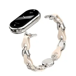 Металевий ремінець для Xiaomi Smart Band 10/9/8, Chain Wristband, бежевий, браслет з нержавіючої сталі та штучної шкіри для фітнес-трекера, ArmorStandart (ARM86886) - мініатюра 2