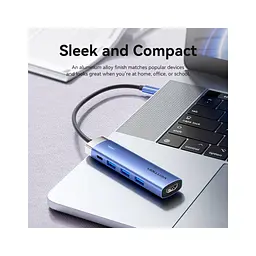 Концентратор Vention USB 3.1 Type-C to HDMI/USB 3.0x3/PD 100W Blue Aluminum Alloy Hub 5-in-1 (TGESB) - мініатюра 3