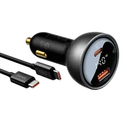 Автомобільний зарядний пристрій Baseus Digital Display PD3.1 Dual Fast Charger Car Charger USB+Type-C 140W Set CGZX070001 Black