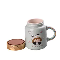 Чашка керамічна Happy Life Cute girl з кришкою бірюзова 420 мл HPCY8240GR - мініатюра 3