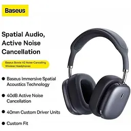 Навушники Baseus Bowie H2 Noise-Cancelling Wireless Headphone сірі (NGTW260013) - мініатюра 10