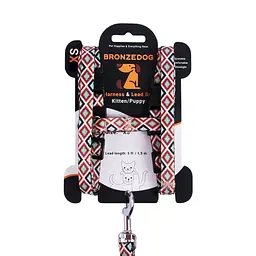 Шлея для котів та собак дрібних порід BronzeDog Urban Гуцульська з повідцем XS 18-27 см коричнева - мініатюра 3