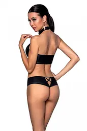 Комплект з еко-шкіри: бра та трусики з імітацією шнурівки Passion Nancy Bikini, S/M, чорний - мініатюра 2