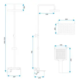 Душова система з виливом Rea Arlo 93–132 см nickel brushed REA-P7340 - мініатюра 9
