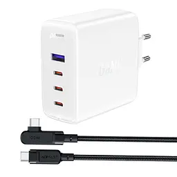 Зарядний пристрій Acefast A37 USB/3 Type-C QC PD 100W білий + кабель Type-C to Type-C - мініатюра 3
