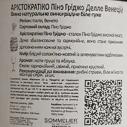 Вино Aristocratico Pinot Grigio Delle Venezie DOC біле сухе 0.75 л - мініатюра 4