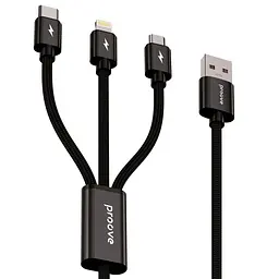 Кабель Proove Triple Connection 3 in 1 Type-C + Micro USB + Lightning (1.3m) black (CCTC15001501)