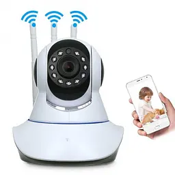 IP камера поворотна Wi-Fi 6030, бездротова, 3 антени, microSD, відеоспостереження, біла - мініатюра 2