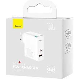 Зарядний пристрій Baseus GaN5 Pro Fast Charger C+U 100W White - мініатюра 5