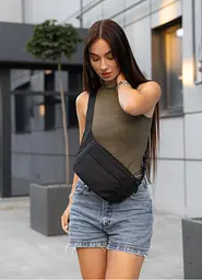 Жіноча сумка на пояс бананка Sambag Tirso Max чорний тканевий 38 × 17 × 6 см (80341065)