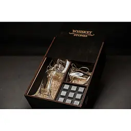 Подарунковий набір Whiskey Stones камені для віскі у дерев'яному пеналі №7 + декантер і 2 склянки Bohemia Quadro + щипці + мішечок - мініатюра 3
