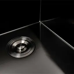 Кухонна мийка PVD чорна 78x48 на дві чаші Platinum Handmade HDB (круглий сифон, 3.0/0.8), Чорний - мініатюра 5