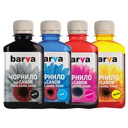 Комплект чорнил Barva Canon GI-490, для G1400/G2400/G3400, Black/Cyan/Magenta/Yellow, 4x180 мл (CG490-180-MP)
