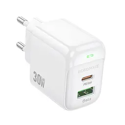 Мережевий зарядний пристрій Borofone BAS45A Potential PD30W+QC3. 0 charger(EU) білий - мініатюра 3