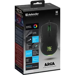 Мишка Defender Arga GM-049, 6кн. 3600 dpi, +коврик, райдужний, чорна - мініатюра 5