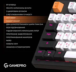 Механічна ігрова клавіатура GamePro GPMK-170 Outemu Red Switch Hot-Swap RGB Black - мініатюра 11