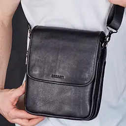 Месенджер із клапаном через плече 24х20х6, шкіряна барсетка Tiding Bag TD-20033 чорна 200 мм - мініатюра 1