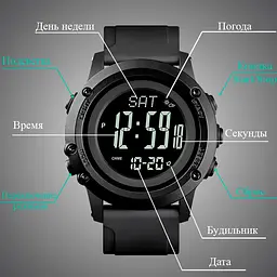 Чоловічий наручний годинник Skmei 1793 processor з компасом, барометром, альтиметром (Чорні) - мініатюра 6