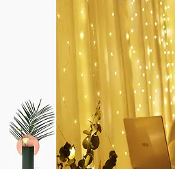 Гірлянда штора водоспад з гачком від USB 100 LED 3х1 м жовта - мініатюра 10