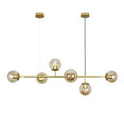 Люстра стельова Levistella 7529802-6 GD+BR, 6 плафонов, E27, золотий, коричневе скло, сучасний стиль