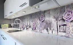 Вініловий кухонний фартух 3Д Троянди наклейка ПВХ квіти Абстракція Фіолетовий 60х300 см Happy Pocket Z181462 - мініатюра 6