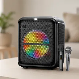 Колонка BTS-1740 Bluetooth / Акустика + 1 провідний, 1 бездротовий мікрофон / Колонка з LED-підсвічуванням