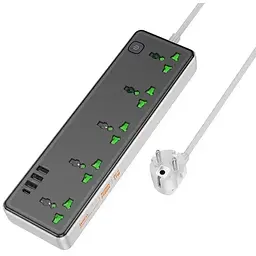 Подовжувач мережі Hoco AC13A на 5 розеток 3USB/1Type-C 10A 250V 1.5 м 2500W чорний - мініатюра 2