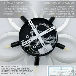 Керована світлодіодна люстра YAVIR ICE 5R 60 Вт + 5 ламп E14 700x125 мм Чорна ESLLSE - мініатюра 9