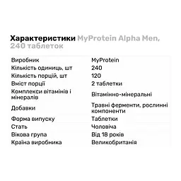 Вітаміни та мінерали MyProtein Alpha Men, 240 таблеток - мініатюра 4