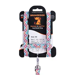 Шлея для котів та собак дрібних порід BronzeDog Urban Гуцульська з повідцем XS 18-27 см синя - мініатюра 3