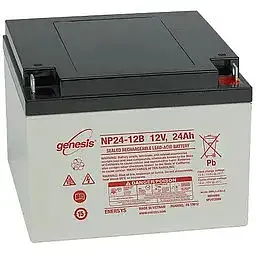 Акумулятор стаціонарний Genesis NP24-12 AGM 24Ah Ев (-/+) клема під болт 166х175х125 мм 