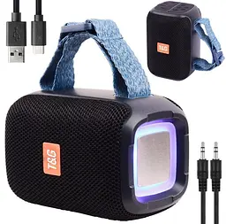 Портативна бездротова Bluetooth колонка T&G TG-339 з потужним звучанням LED-підсвічуванням та ремінцем для перенесення Чорний - мініатюра 2