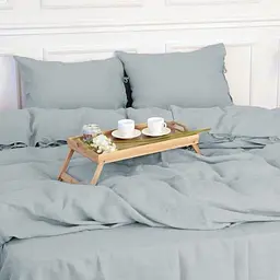 Комплект постільної білизни MirSon Natural Linen Caspian льон полуторний євро сіро-блакитний (2200008248239) - мініатюра 4