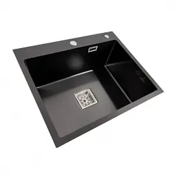 Кухонна мийка Platinum Handmade PVD з нержавіючої сталі 1.0 мм квадратний сифон 60x50x23 см чорна HSB - мініатюра 2