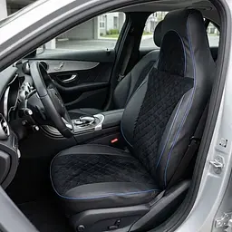 Авточохли для Daewoo Lanos PILOT Екошкіра з Алькантарою Ромб Синя Нитка