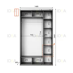 Шафа-купе Idea серія 1 140 x 60 x 240 см Венге темний Дзеркало - мініатюра 2