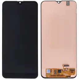 Дисплей Samsung A205 Galaxy A20 чорний, Amoled, оригінал PRC переклеєне скло