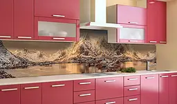 Вініловий кухонний фартух Гірське озеро наклейка для кухні гори Природа Бежевий 60х300 см Happy Pocket Z181449 - мініатюра 2