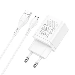 Набір із кабелем мережевий Hoco Maker dual port charger set N25 кабель Micro USB 2USB білий - мініатюра 2