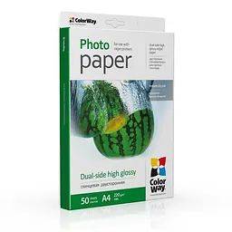 Фотопапір ColorWay глянсовий двосторонній 220г/м2 A4 50 арк. (PGD220050A4)