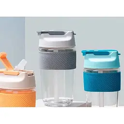 Склянка з кришкою Funjia double drinking glass 400 мл star gray - мініатюра 2