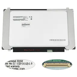 Матриця 14.0" B140HAN04.0 1920х1080, 30pineDP, IPS, 250cd/m2, 45% NTSC, LED, SLIM вертикальні вушка, матова, роз'єм праворуч внизу, дп=220 narrow border