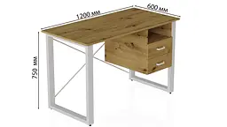 Письмовий стіл із ящиками Ferrum-decor Оскар 750x1200x600 метал Білий ДСП Дуб Артізан 16 мм (FRD-103225) - мініатюра 3