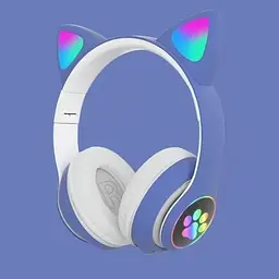 Навушники бездротові Cat ear STN-28 Rainbow LED з кото вушкам блакитні - мініатюра 3